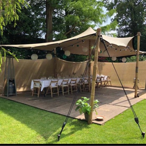 Stretchtent 6.5x10 khaki DoeHetZelf, incl aanhanger